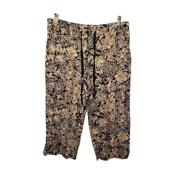 CAbi Black Tan Drawstring Waist Cropped Pants M - Picture 1 of 4